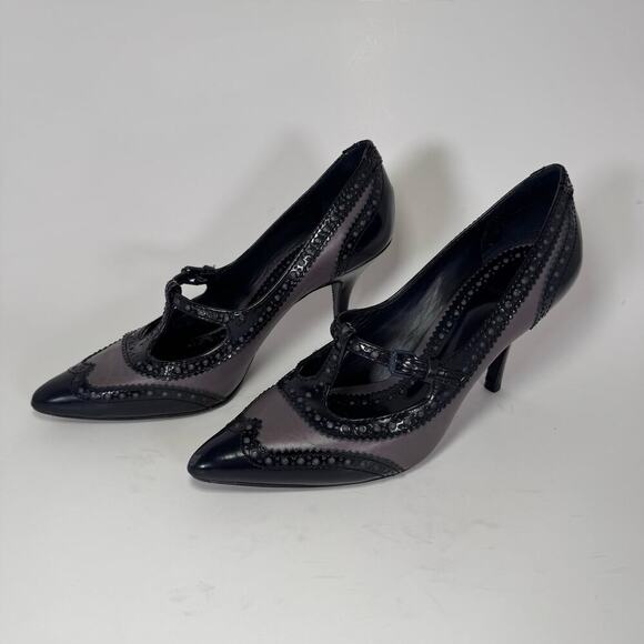 Tory Burch Everly High Heel Pumps Wingtip Design T-Strap Blue Purple Women 8 - Picture 2 of 8